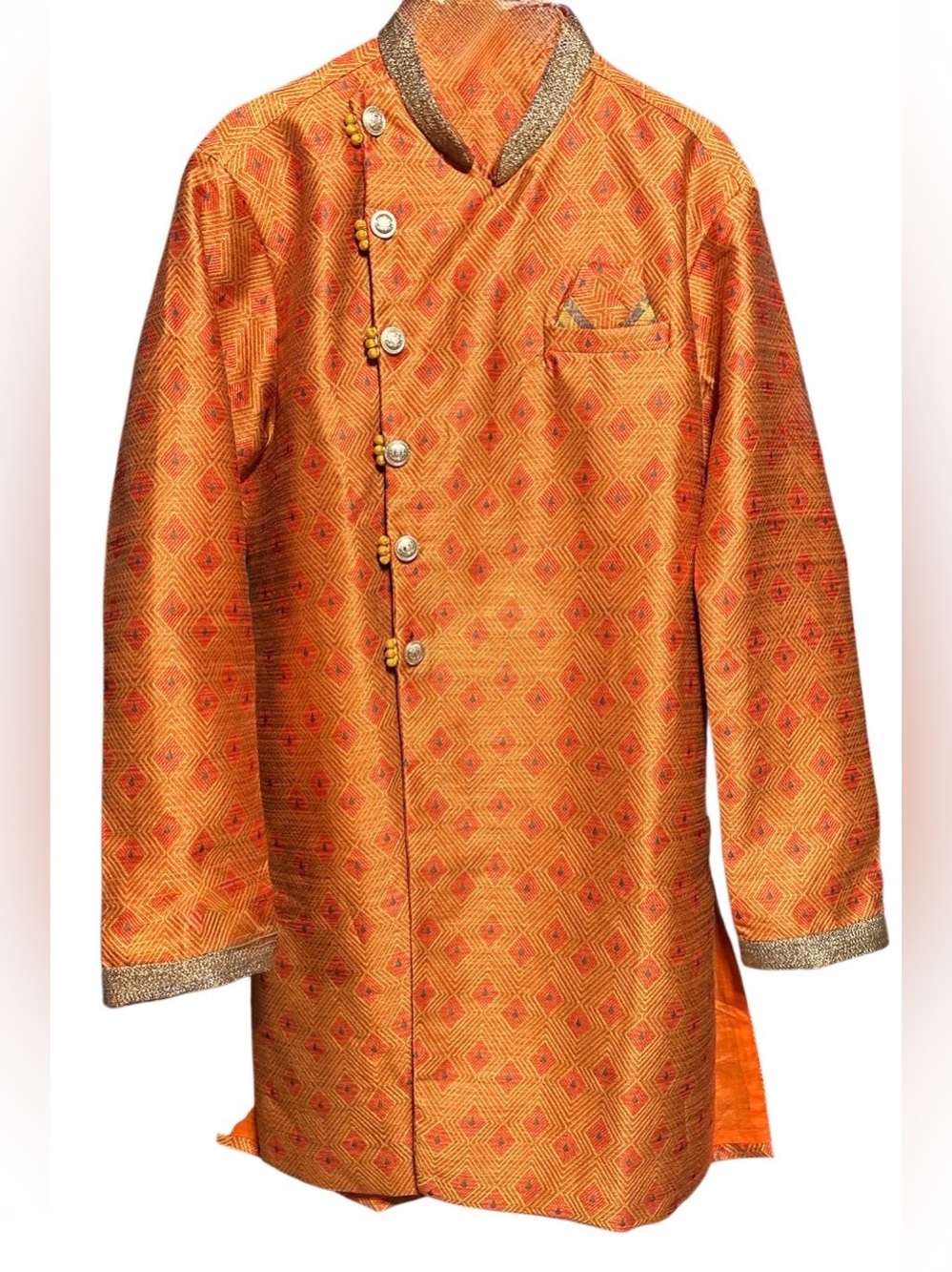 Orange Brocade Men's Indian Sherwani Jacket